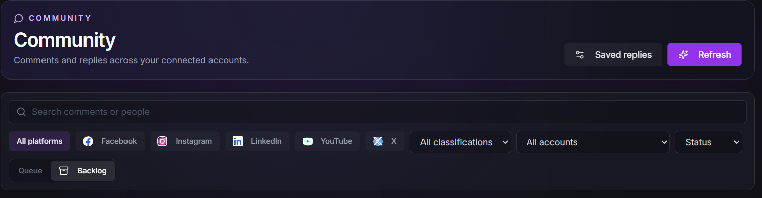 Search across comments and people