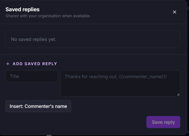 The Saved replies screen